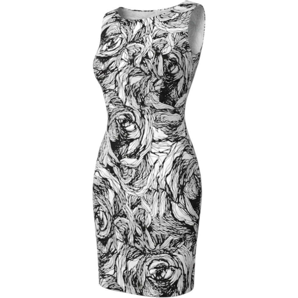 Jonathan Martin Black White Abstract Rose Print Sheath Dress Size 16 2630805